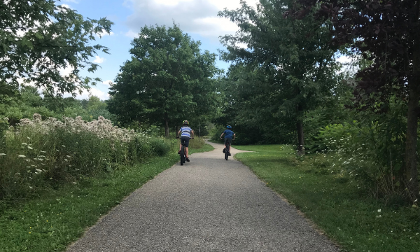 Two cyclists on a paved path